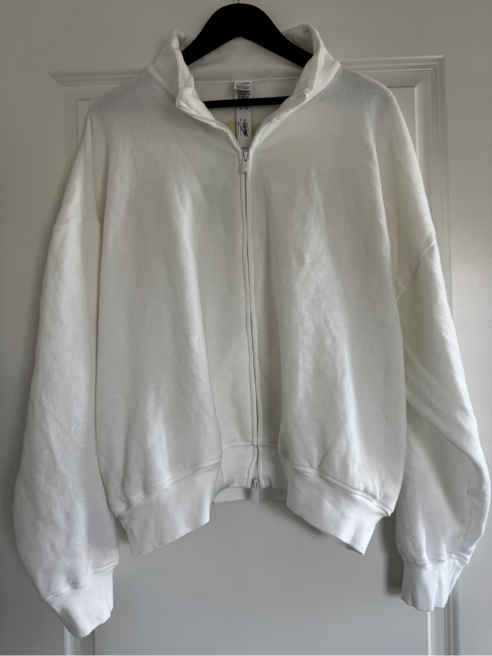 New V.S. PINK White Neon Green Terrycloth Logo Collared Full Zip XL